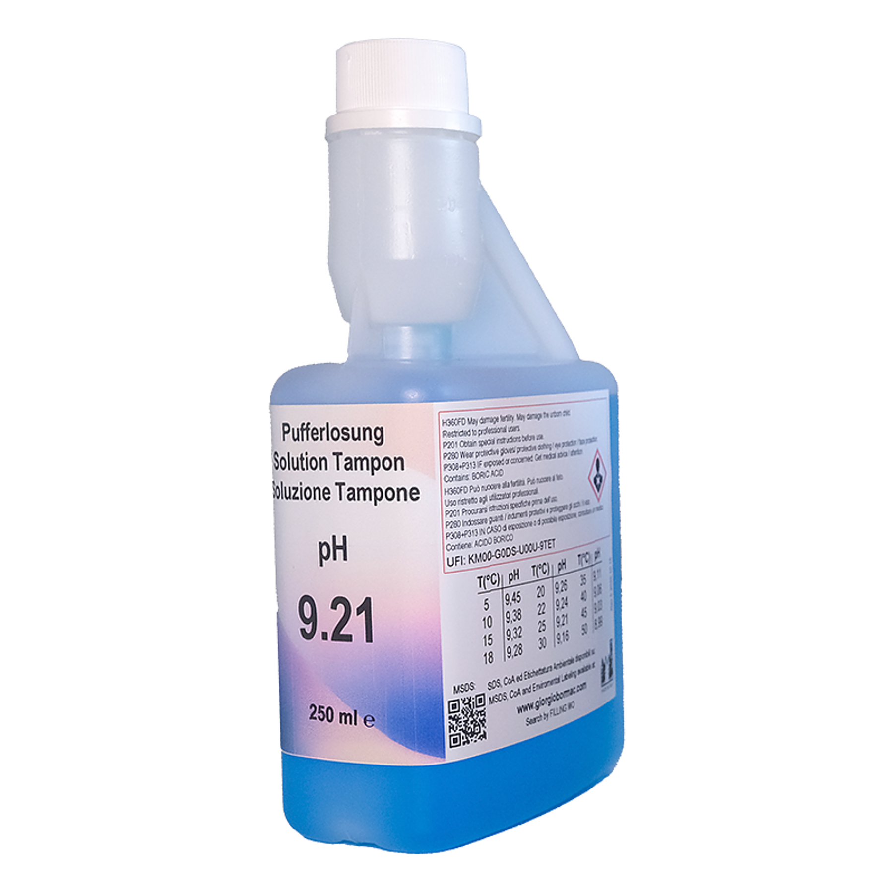 1X250ml XS Solution pH 9.21 ±0.02/25°C ( blue), with certificate traceab le to NIST