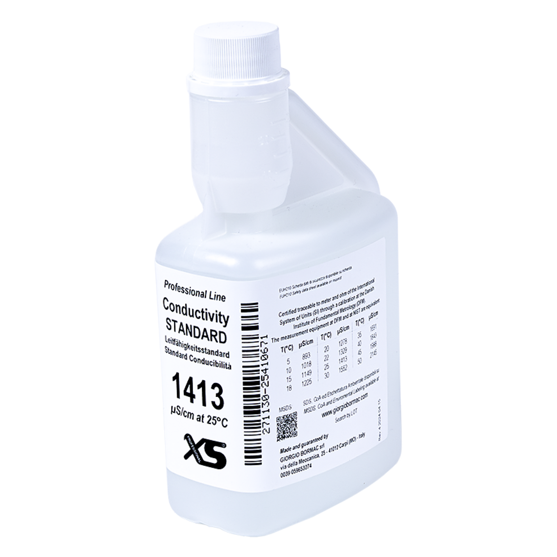1X500ml XS Professional 1413 µS/cm ±1%/ 25°C, with certificate DFM/DANAK