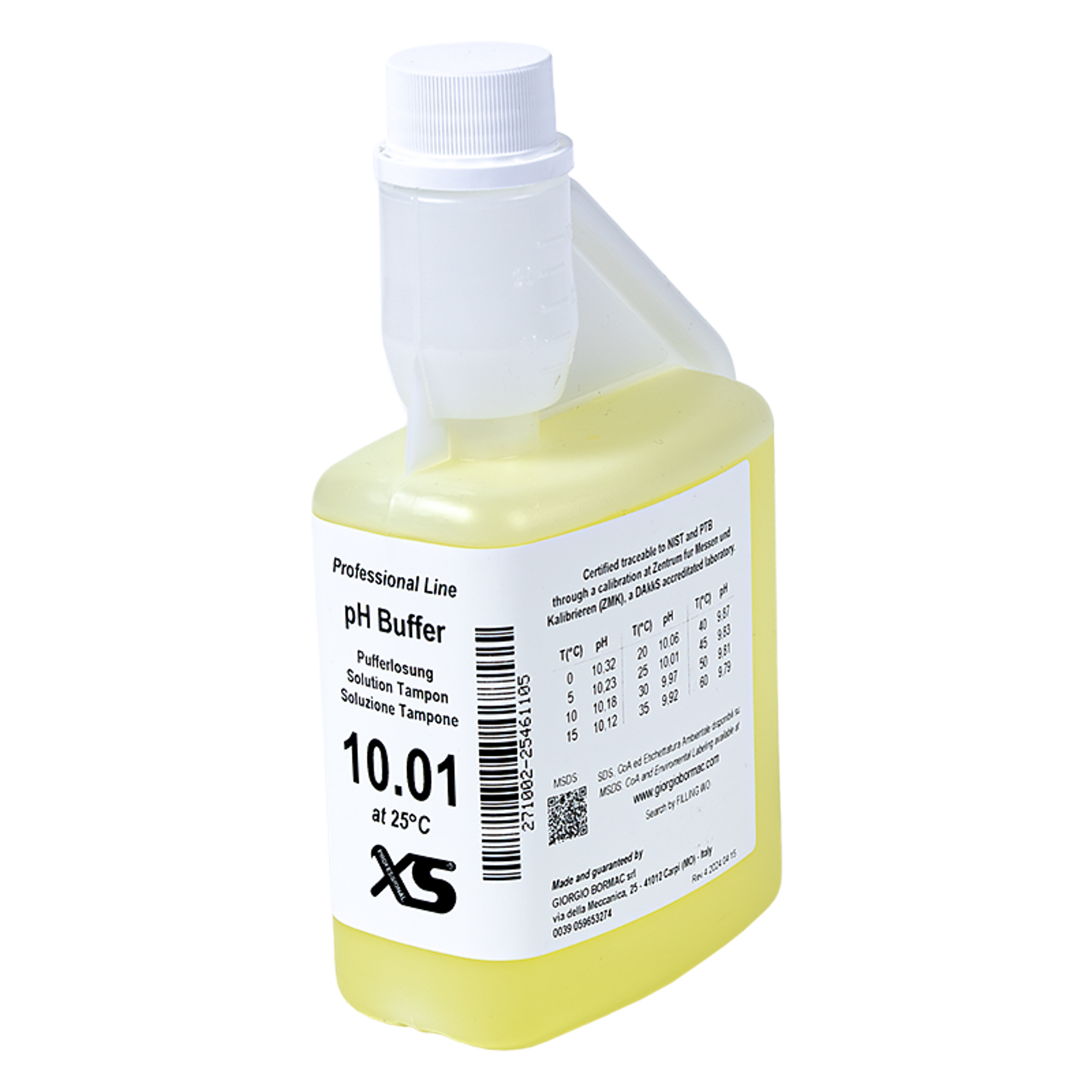 1X500ml XS Professional pH 10.01 ±0.02/25° C, with Certificate of Calibr ation DAkkS