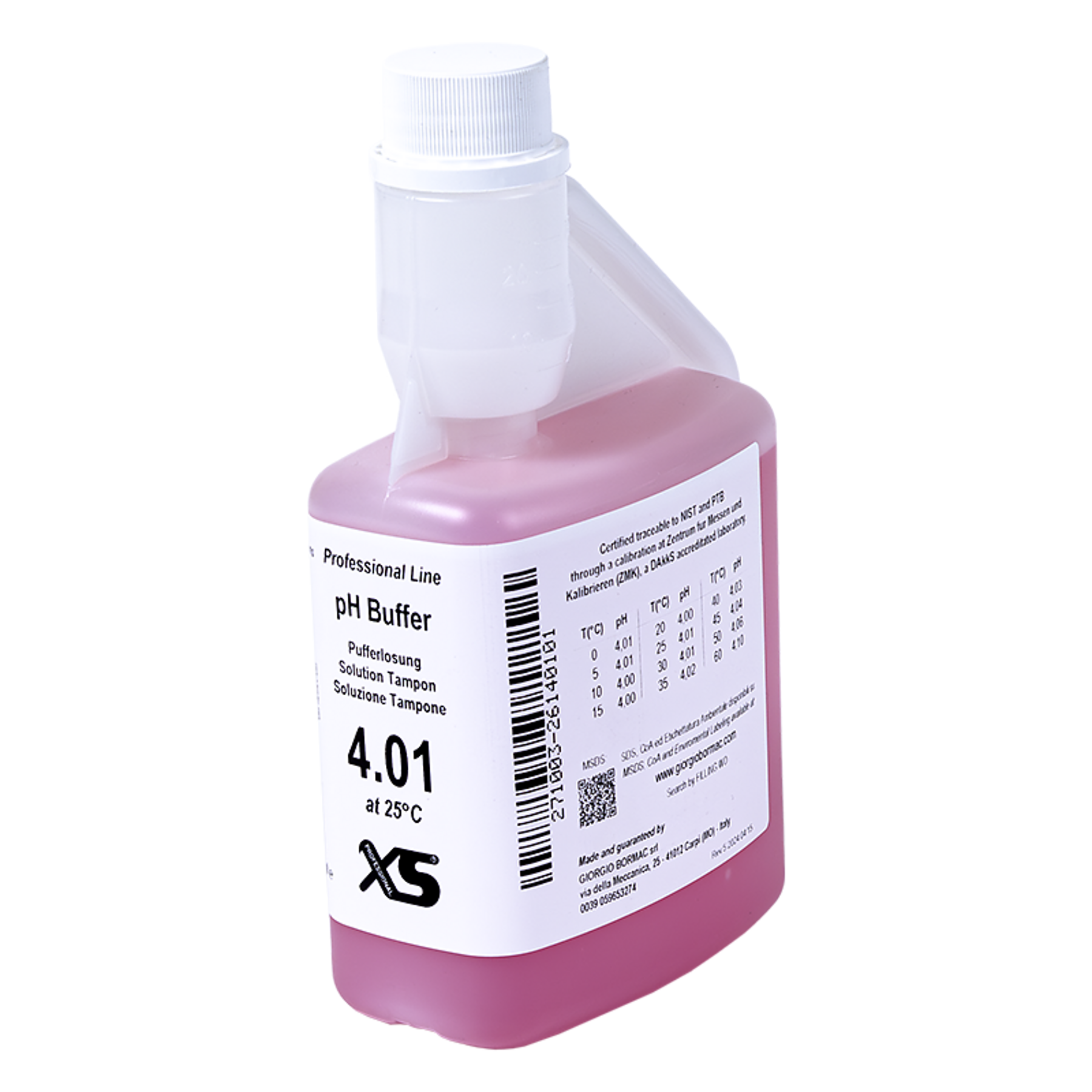 1X500ml XS Professional pH 4.01 ±0.02/25° C, with DKD/DAkks certificate