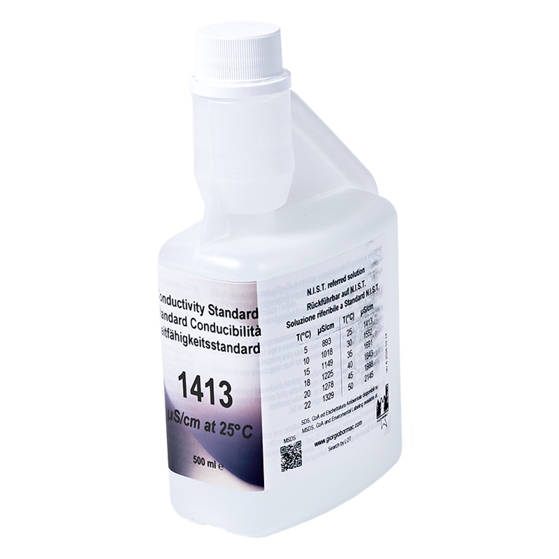 1X500ml XS Solution Cond. 1413 µS/cm ±1% /25°C, with certificate traceab le to NIST