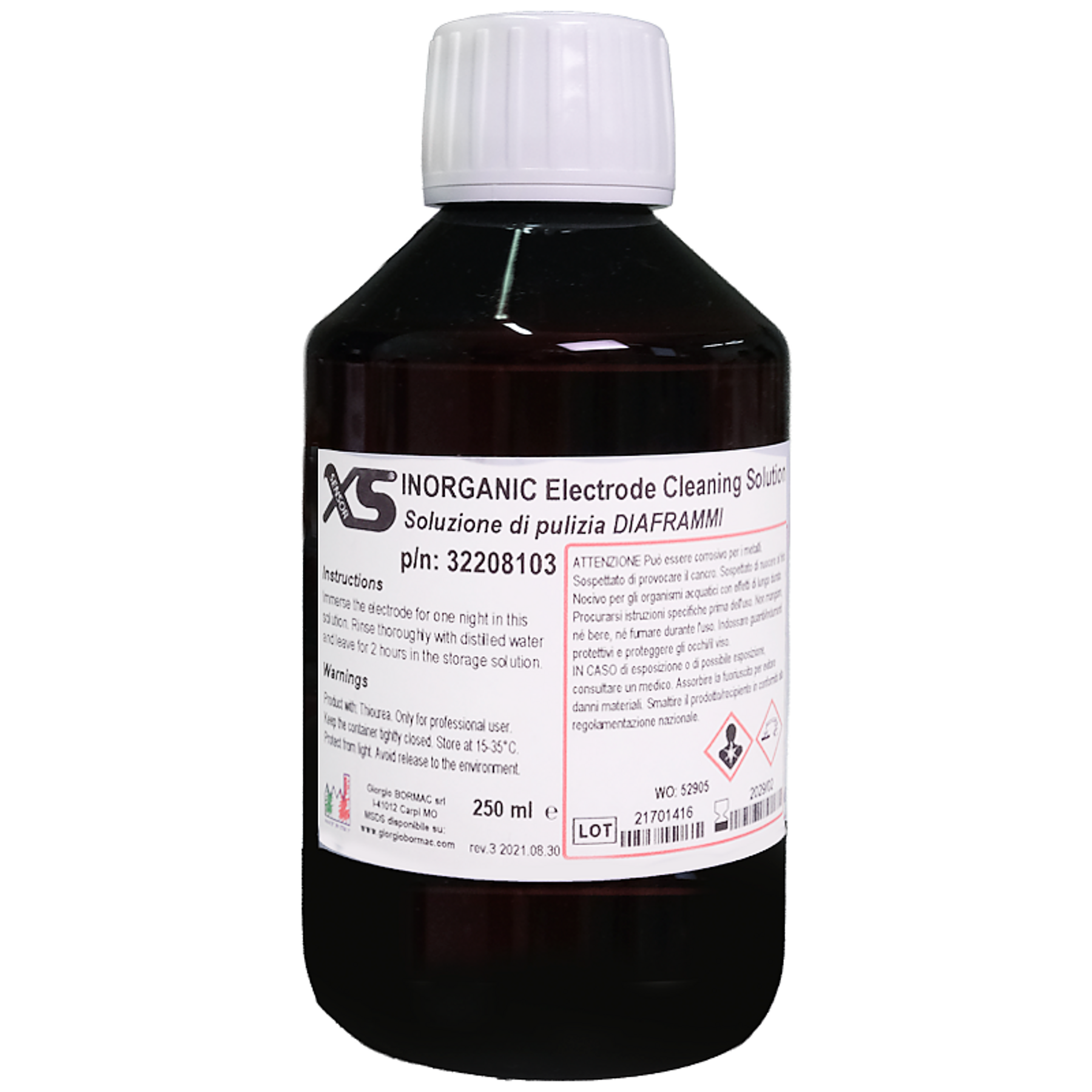 1X250ML XS Cleaning Solution for Diaphragms UN1760 LIQUIDO CORROSIVO, N.A.S. (acido cloridrico) / UN1760 CORROSIVE LIQUID, N.O.S. (hydrochloric acid), 8, III, (E)