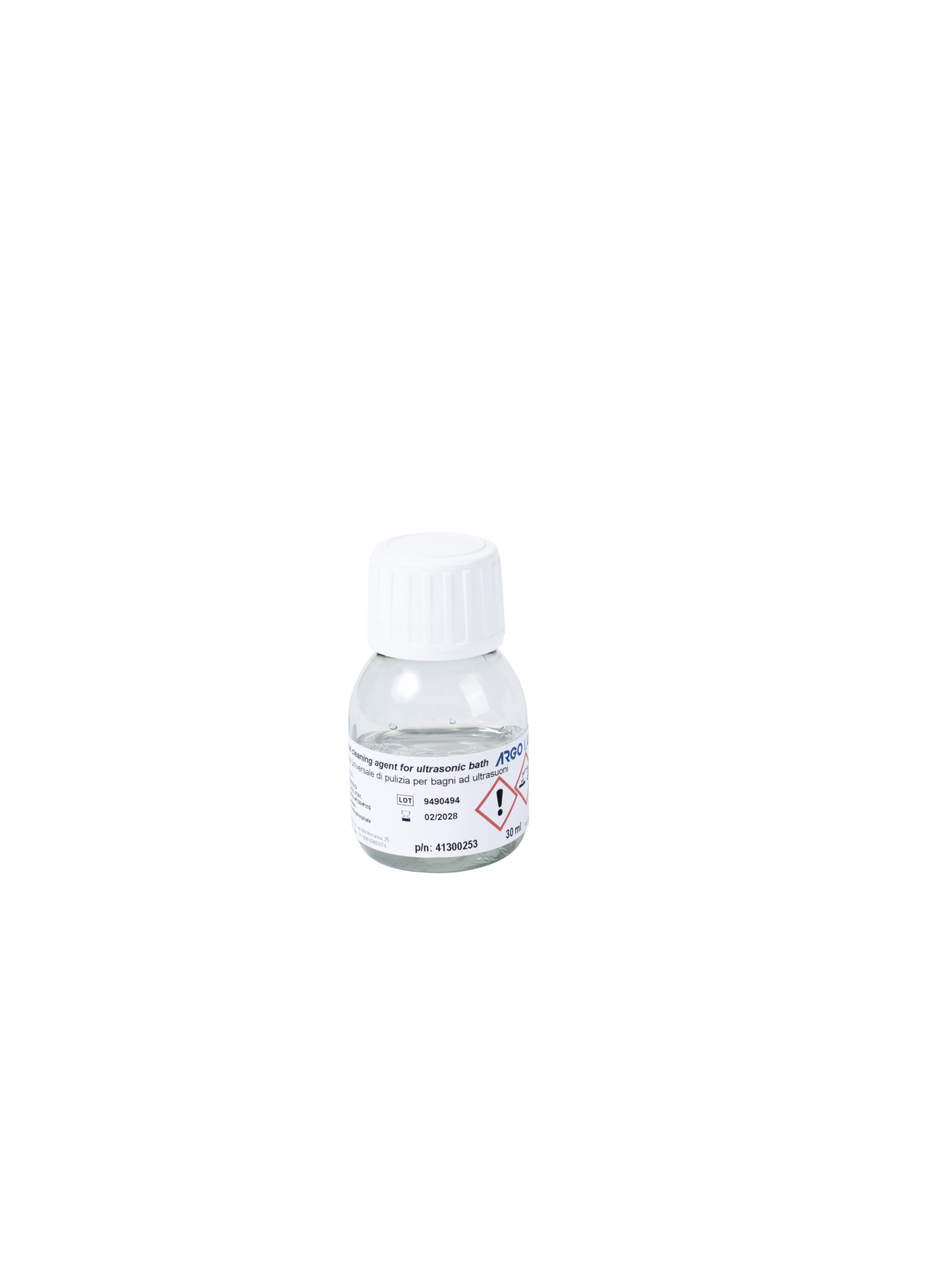 1 x30 ml Universal cleaning Solution for Ultrasonic Bath UN1719 LIQUIDO ALCALINO CORROSIVO N.A.S. (Tripotassio Ortofosfato), 8, III, (E)/ UN1719 CAUSTIC ALKALI LIQUID, N.O.S. (Tripotassium Orthophosphate), 8, III, (E)