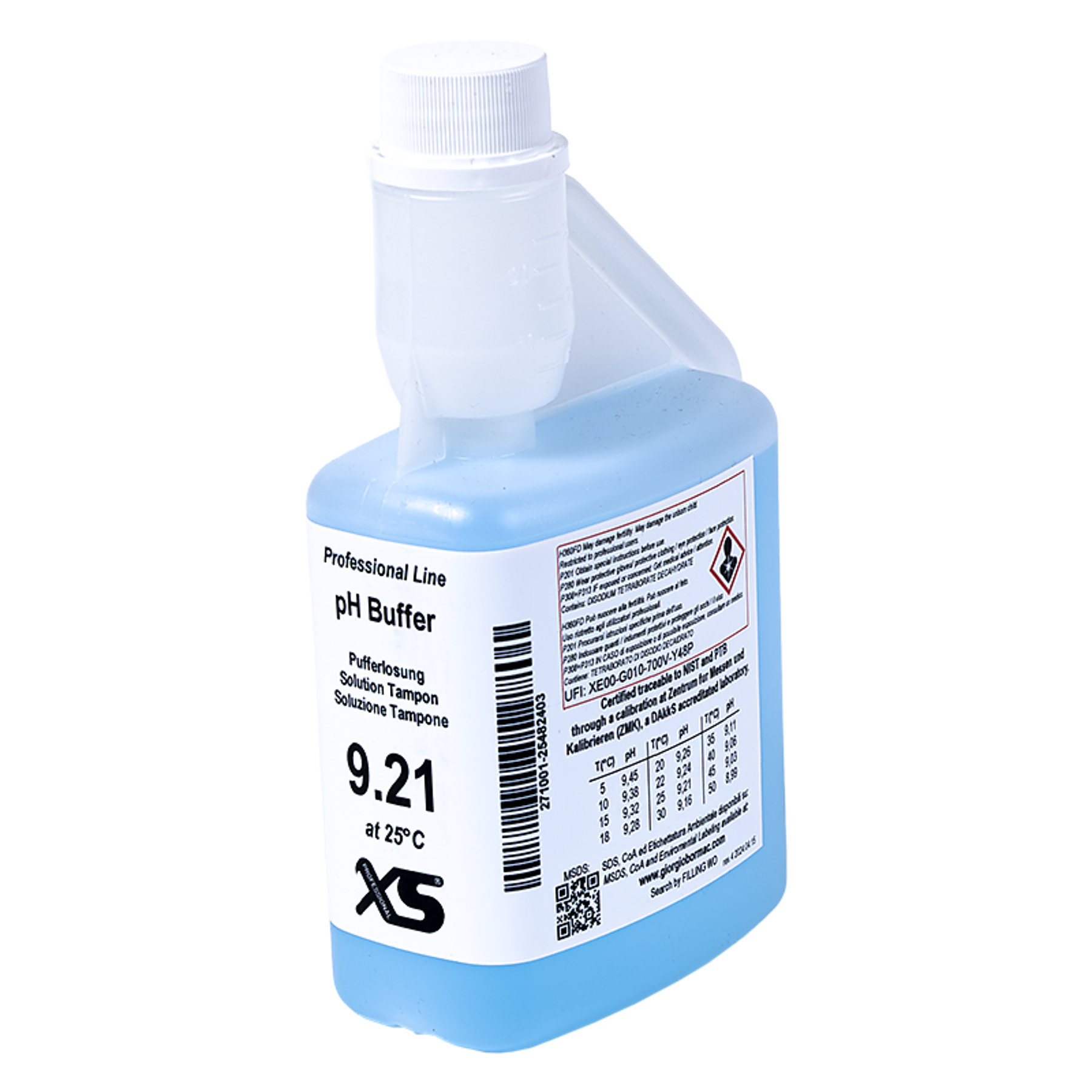 1X500ml XS Professional pH 9.21 ±0.02/25° C with Certificate of Calibration DAkkS