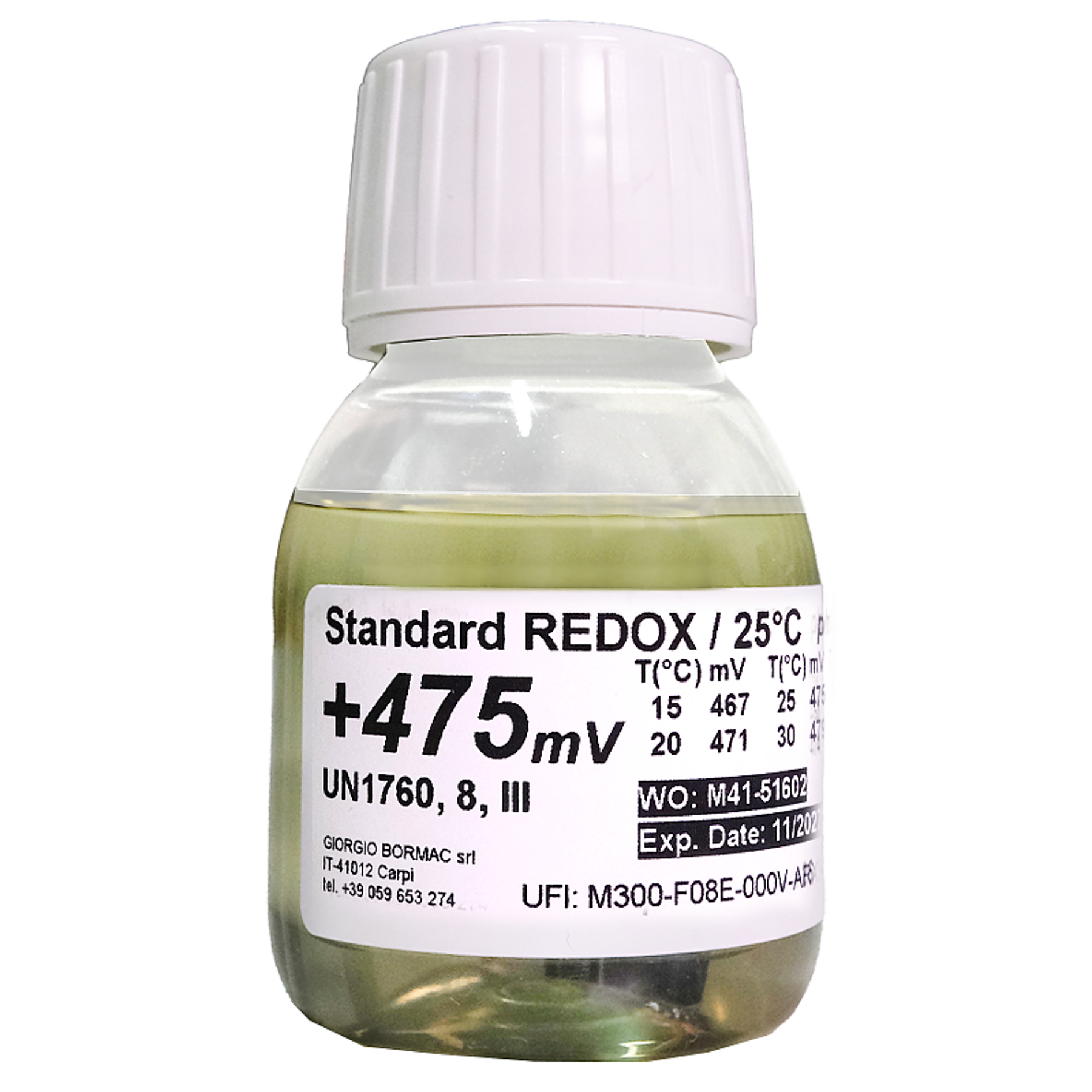 XS Basic RX +475 mV / 25°C, 55ml flacone Soluzione di verificaUN1760 LIQUIDO CORROSIVO, N.A.S. (acido cloridrico), 8, III, (E) /UN1760 CORROSIVE LIQUID, N.O.S. (HYDROCHLORIC ACID), 8, III, (E)