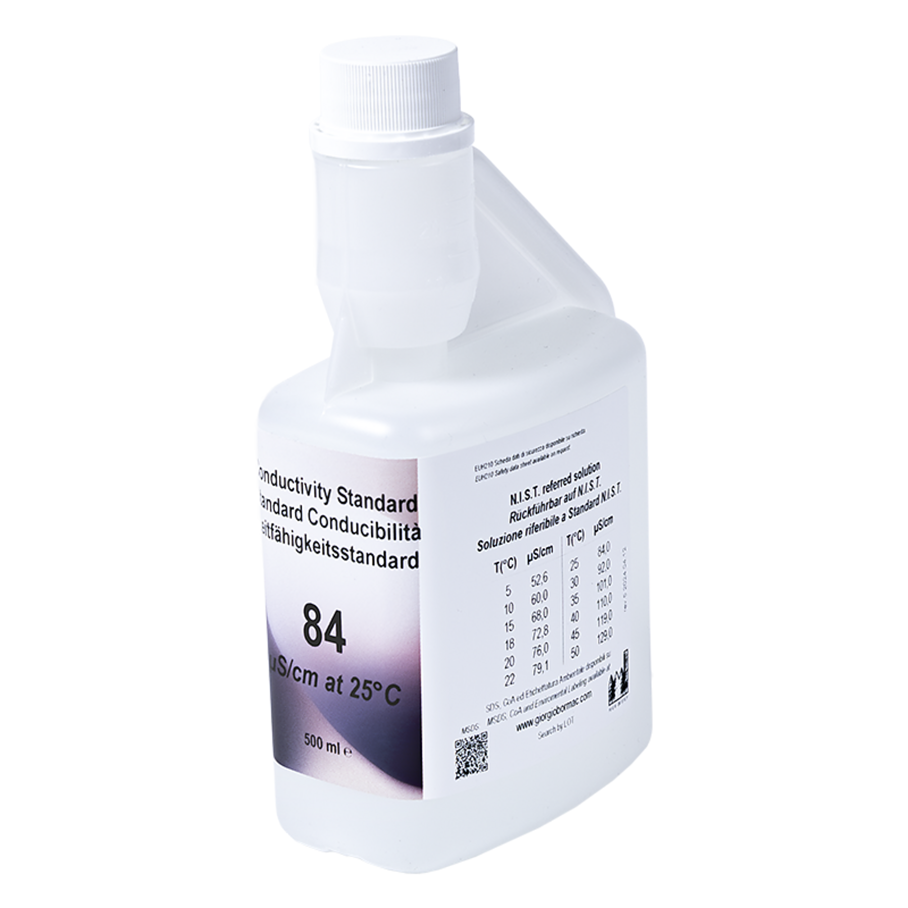 1X500ml XS Solution Cond. 84 µS/cm ±1%/ 25°C, with certificate traceable to NIST